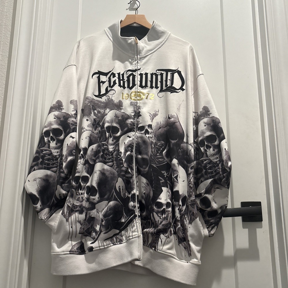 Vintage Y2K Ecko Unltd x MMA Skull Track Jacket Graveyard Shift White 3XL.